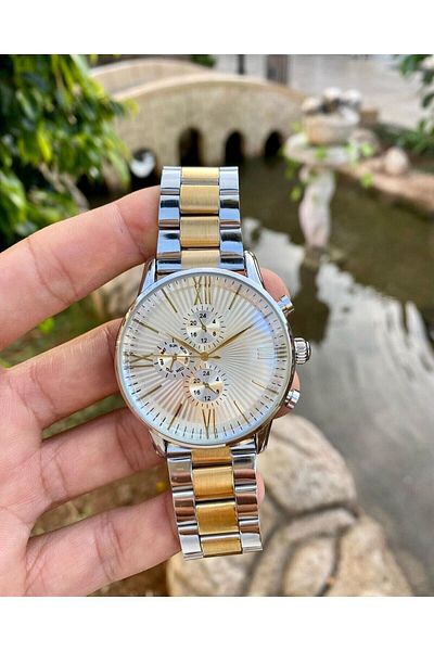LOOQ Silver Gold Two Colors Stainless Ipc Plated Metal Men's Wristwatch
