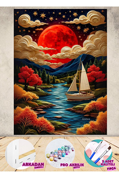 Puzzle Sayılarla Boyama Tuval Seti Fırça Boya Dahil (çıtalı) 35x50 cm -DOLUNAY