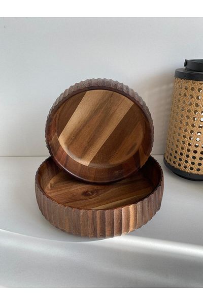 LEONEV Set of 2 Acacia Curve Bowls 19 cm 22 cm
