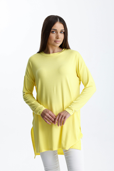 mermaya Τοποθετημένος στο κορυφαίο επίπεδο της ποιότητας, κίτρινο, χτενισμένο βαμβακερό τουνίκ.