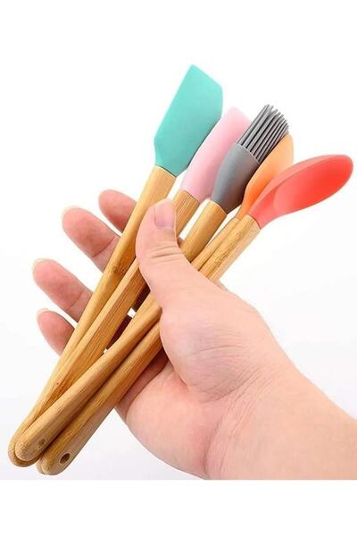 ZHLHOME Zhl Home Colorful Bamboo Strappy Silicone Tip Spatula Set of 5