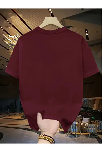 PALPİTO Women's Burgundy Hummingbird Printed Oversize T-Shirt