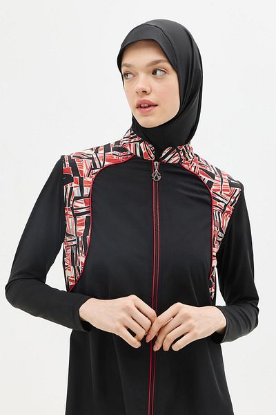 C&City Μαγιό Hijab 4 τεμαχίων με φερμουάρ 6041 Κόκκινο/Μαύρο