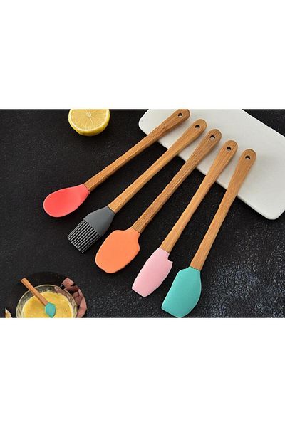 ZHLHOME Colorful Bamboo Handle Silicone Tip Spatula Set of 5