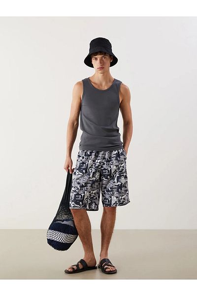 LC Waikiki Lcw Swimwear Navy Blue Knee Length Patterned Men's Swim Shorts