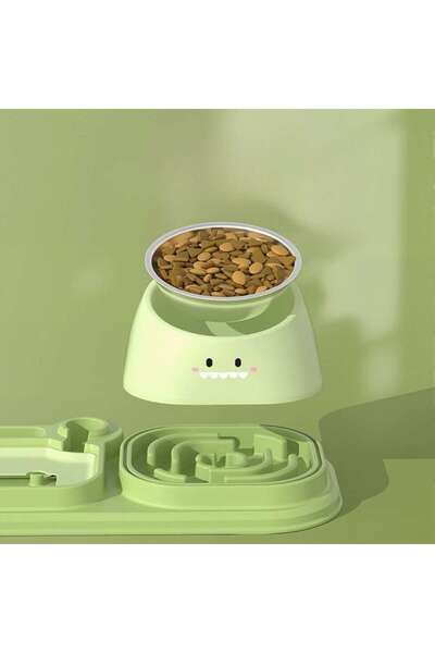 Floria 3 in 1 Cat-Dog Food and Water Bowl – Water Dispenser + Slow Feeding + Steel Bowl