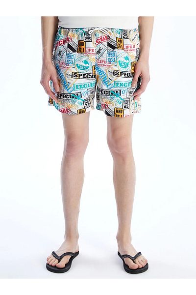 LC Waikiki Xside White Short Length Patterned Men's Swim Shorts