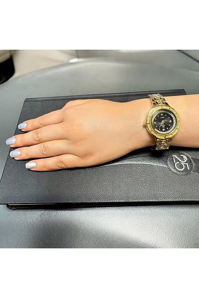 MR Gold Watch with Zircon Stone Patterned Black Dial