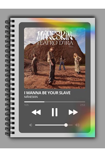 MG Office A5 Notebook - I WANNA BE YOUR SLAVE - Maneskin - Rainbow Reflective Cover - 80 Vellum Pages