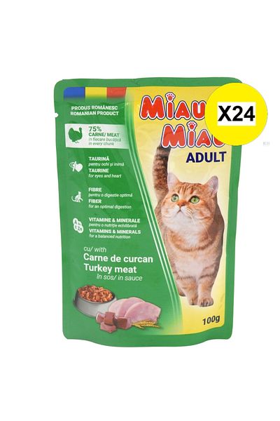 MIAU MIAU X24 - MIAU MIAU CAT FOOD IN SAUCE 100G TURKEY BAG