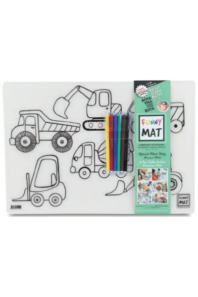 Akademi Yayınları Funny Mat - Business Machinery and Vehicles 30 X 40 cm with 6 Pens as a Gift