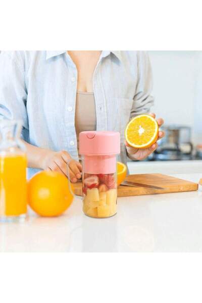 SIKS Blender portabil tip cupă cu încărcare USB, 6 lame, capacitate 420 ml, cu pai din silicon