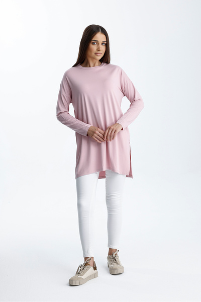 mermaya Premium ποιότητα, ανοιχτό ροζ, χτενισμένο βαμβακερό τουνίκ.