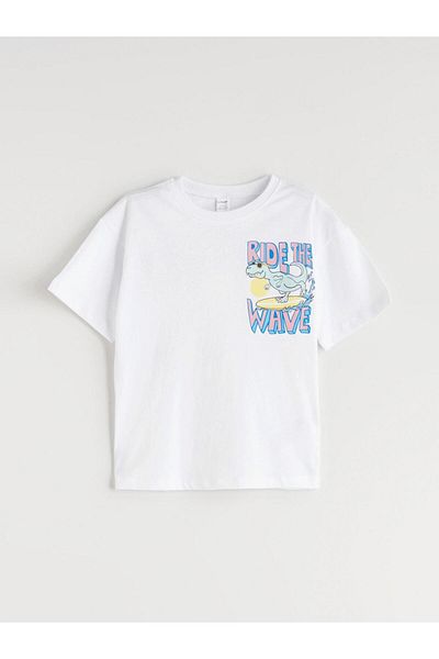 LC Waikiki White Crew Neck Printed Boy's T-Shirt