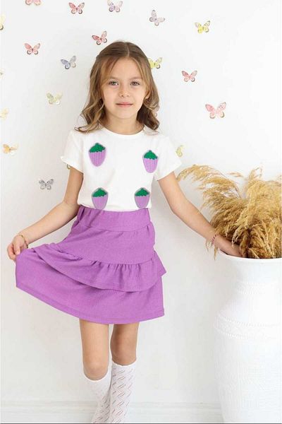AyCaTa Girl's Suit with Knitted Embroidery Detail Skirt