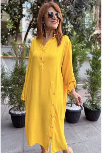DenizEge L-Side Button Dress Yellow
