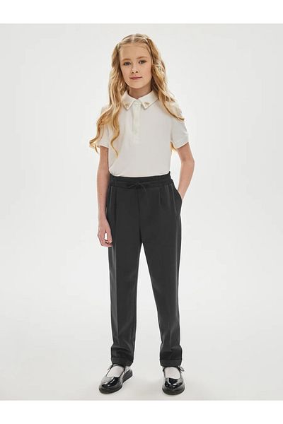 BARLİZ Children's Waist Lace-Up Flat Unprinted Sweatpants Waisted School Pants