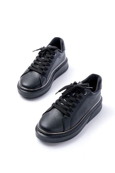 TB Terzi Bey Rs-2435 Black Platinum Lace-up Stitched Casual Sneakers