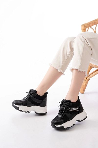 TB Terzi Bey F-209 Black Lace-Up Mesh Casual Sports Shoes with Stone Accessories