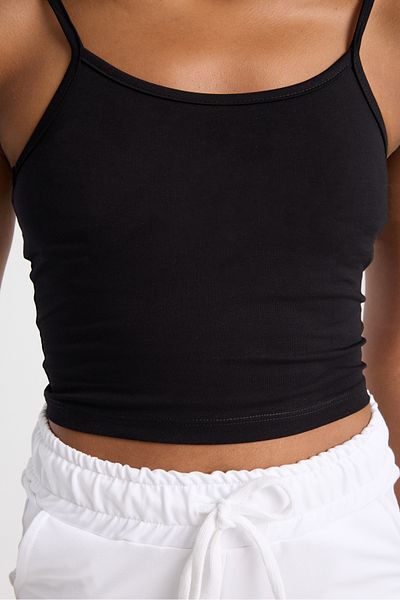 3 ROPE Women's Basic Crop Blouse with Rope Strap Black