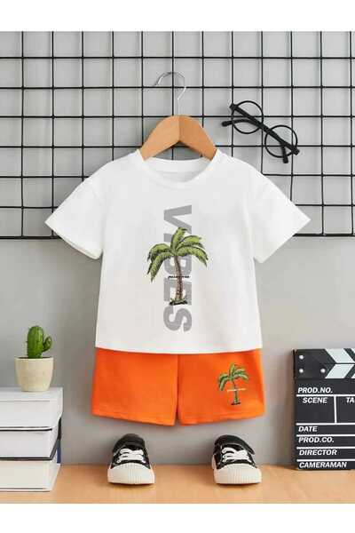 VESTIR BIEN Set pentru copii Vibes Printed Summer, alb portocaliu, 100% bumbac