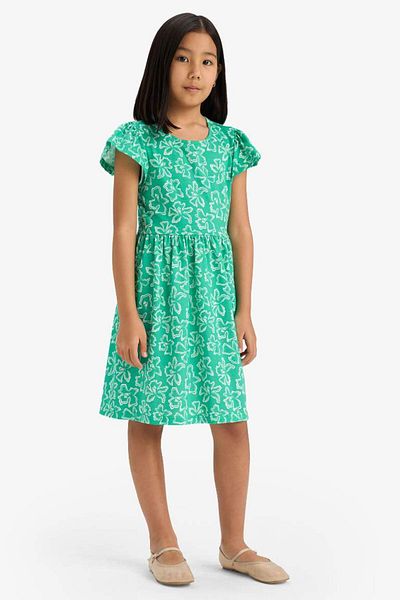 DeFacto New Season Girls' Crew Neck Patterned Short Sleeve Dress