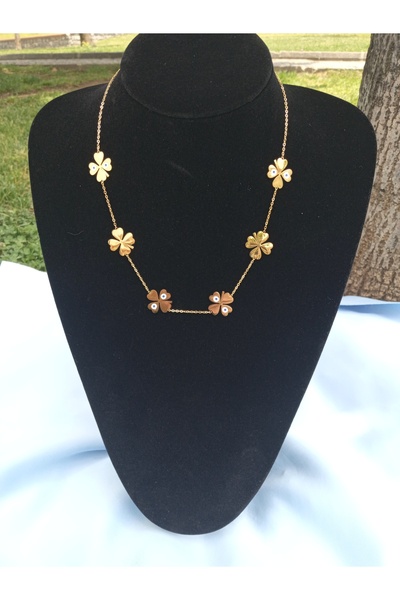 Özman Butik قلادة برسيم ذهبي اللون وخرز شرير – ستانلس ستيل 316L