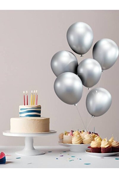 Atölye7Tasarım Silver Chrome Color Metallic Party Balloon (10 Pieces)