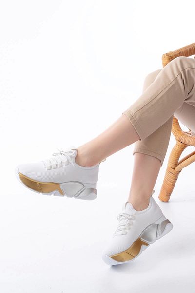 TB Terzi Bey Rs-400 White Lace-Up Mesh Colorful Sole Daily Women's Sports
