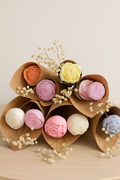 EL YAPIMI Söz,Nişan,Kına,Düğün,Nikah için Hediyelik Çiçek Mum Buketleri 10'lu...