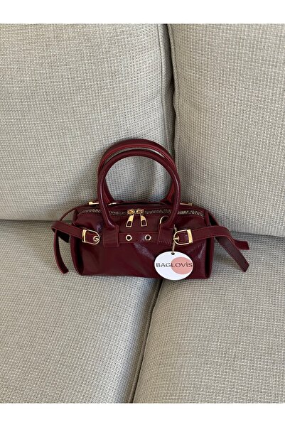 BAGLOVİS Small Casual Stylish Bordo Women's Shoulder Bag with Front Buckle Detail En22 Boy12