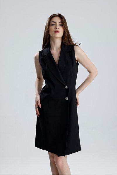Sense Lined Sleeveless Hurrem Long Jacket Dress |   Ckt35288 Black - Black