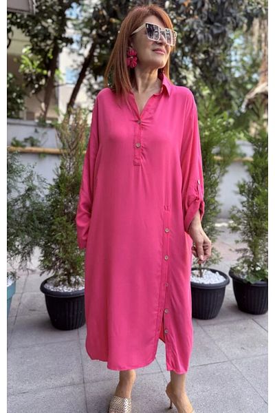 DenizEge L-Side Buttoned Dress Fuchsia