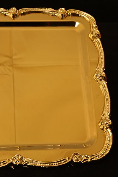Yaren Style Luxury Rose Figured Stainless Steel Tea, Coffee, Cake, Presentation Tray – Non-Tarnishing Elegance