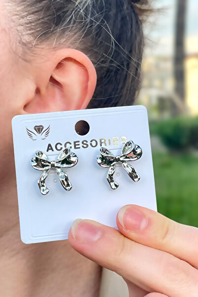 TAKIPORT أقراط نسائية بتصميم فيونكة صغيرة باللون الذهبي