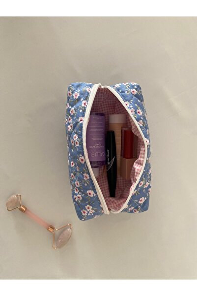 TALL WAY Pembe Çiçek Makyaj Çantası- Büyük Boy