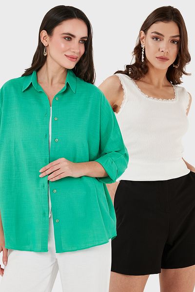 Lela Stretch Cotton Oversize Fit 2' Li Package Shirt-Undershirt Set Shirt-Undershirt Set 67810014979S2