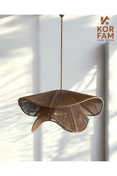 KorFam Breeze Model - Wicker Handmade Bohemian Asymmetric Shape Rustic Chandelier Brown