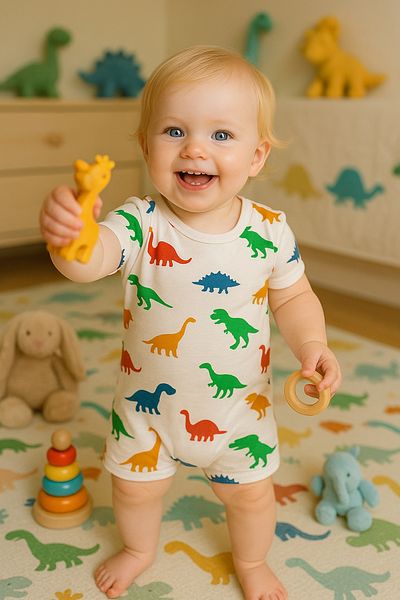 Melekpare Girl Boy Baby Short Jumpsuit Barbatöz Soft 100% Cotton Fabric Summer Themed 6 Months - 24 Months