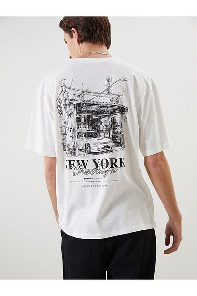 LC Waikiki Ανδρικό μπλουζάκι με λαιμόκοψη New York με εμπριμέ χτενισμένο βαμβάκι