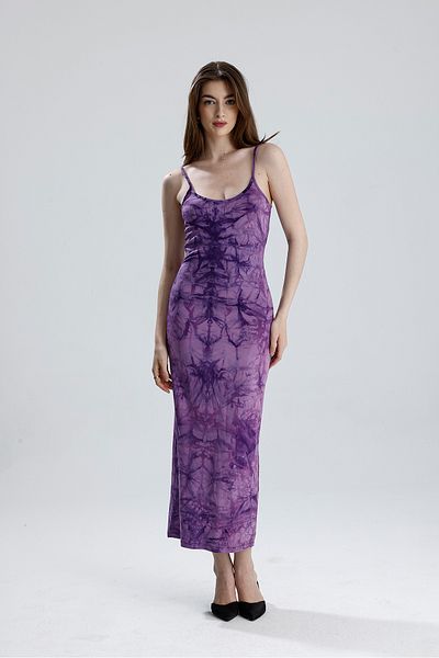 Sense Φόρεμα Lycra Viscose με λουράκι με σχισμή |   ELB35782 Μωβ Μπατίκ