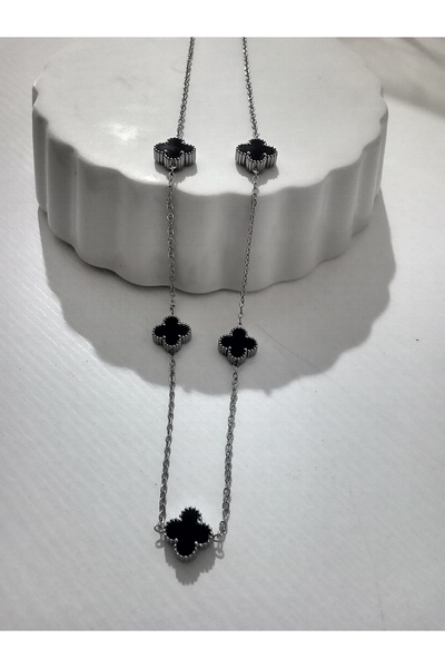 stainles steel قلادة كبيرة الحجم من المينا السوداء