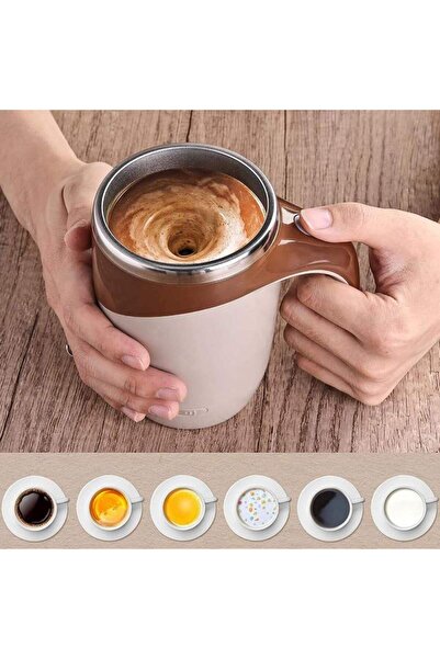 SIKS Smart Magnetic Mug with Self-Stirring, Stainless Steel Coffee Mixer Mug, 380 ml, Brown