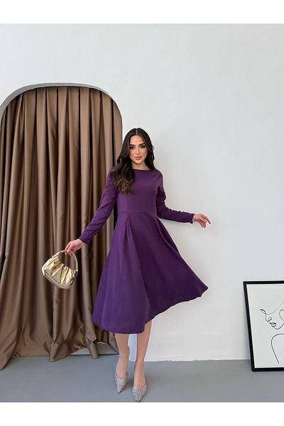 Att Attstil Plum Long Sleeve Midi Length Atlas Fabric Dress