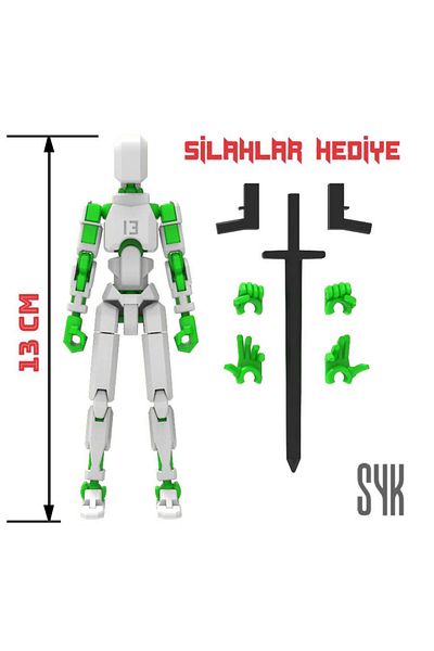 SYK Design Robot 13 Dummy White Green All Joints Movable Action Figure Toy