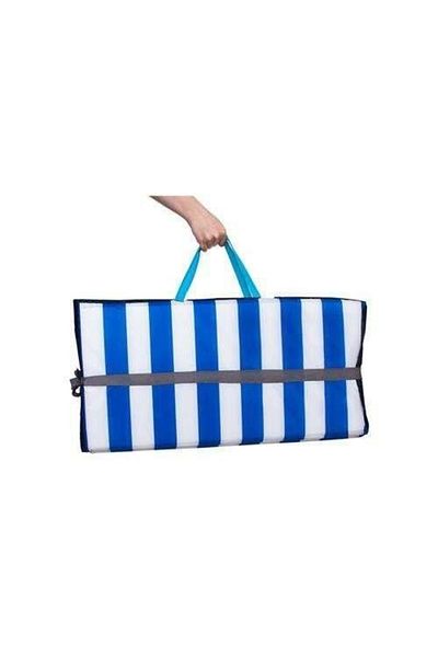 ISO TRADE Beach blanket, with handle, striped pattern, white and blue, 190x70 cm, Isotrade