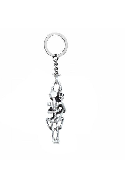 Herşey Nota Unisex Keychain with Hugging Skeleton Figure |   Gothic Love Themed Design |   Metal Accessories