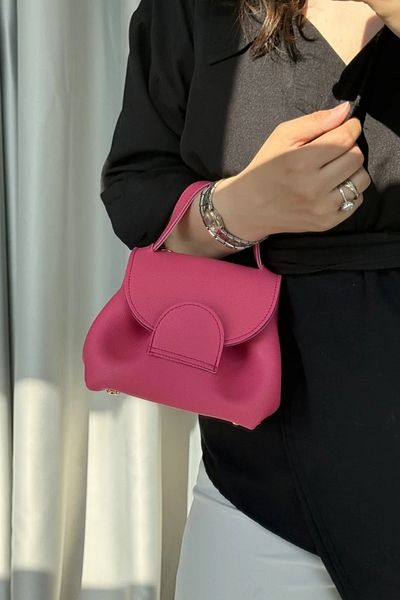 LEONAS Stylish and Basic Women's Cross Hand and Shoulder Bag Polen Fuchsia with Curved Detail