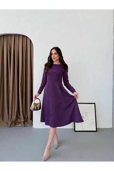 Att Attstil Plum Long Sleeve Midi Length Atlas Fabric Dress