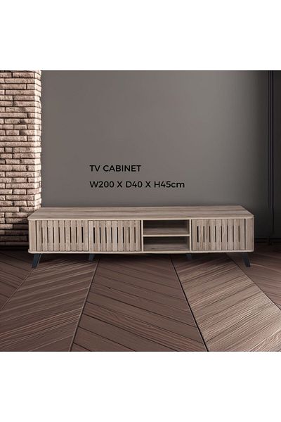 Generic TV Table, Large Living Room Wood Media Console Table with 2 Rack Storage and 2 Drawers 200x40x45cm